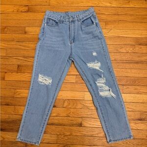 SHEIN Light Blue Distressed Boyfriend Jeans